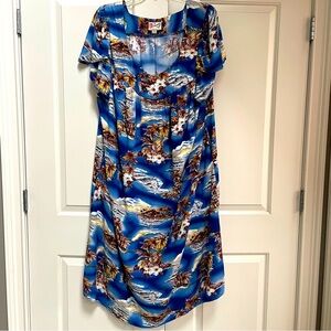Hilo Hattie Blue Hawaii 3X Made in USA Tulip Sleeve Tropical Muu Muu Dress Beach